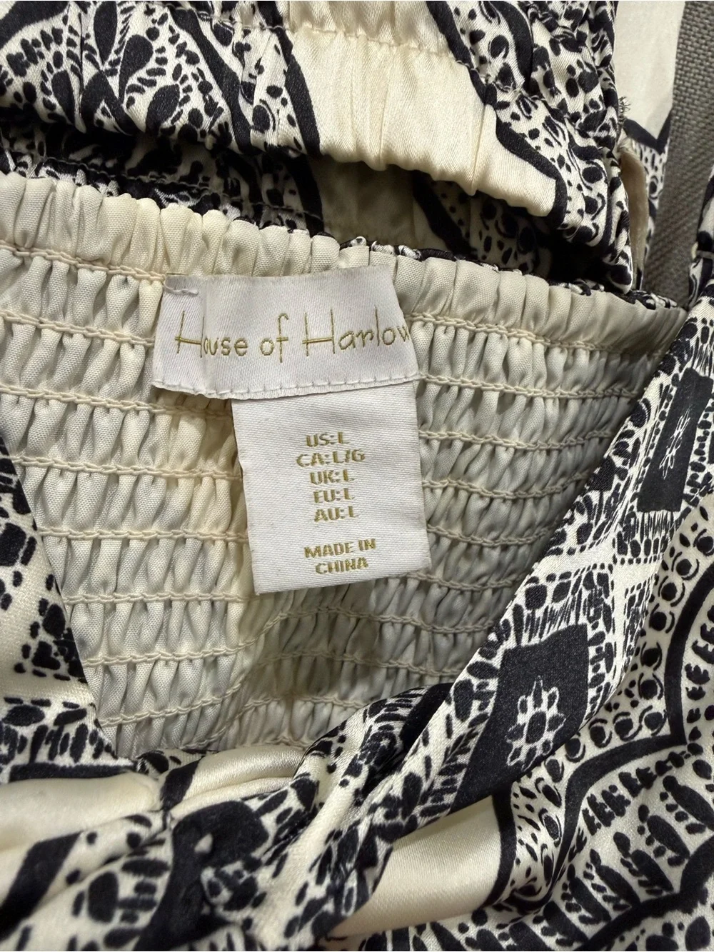 House of Harlow 1960 Black and Cream Printed Two Piece Crop Top Set